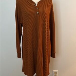 American Eagle Brown waffle knit Henley style dress ☘️HP☘️